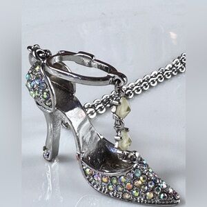 Silver Tone Crystal High Stiletto Pendant Necklace
